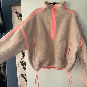 Free People Cream and Pink Fleece Jacket